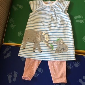 Boden elephant mama and baby Appliqué Dress and Legging Set